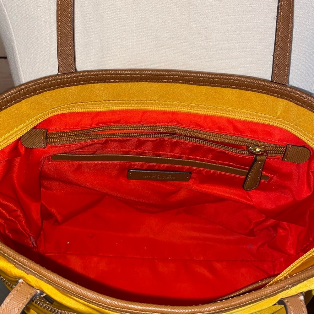Michael Kors Kempton Golden Yellow Pocket Nylon Leather Trim Bag - Picture 6 of 14